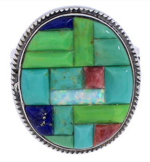 Multicolor Southwest Sterling Silver Ring Size 6-1/4 JX38264